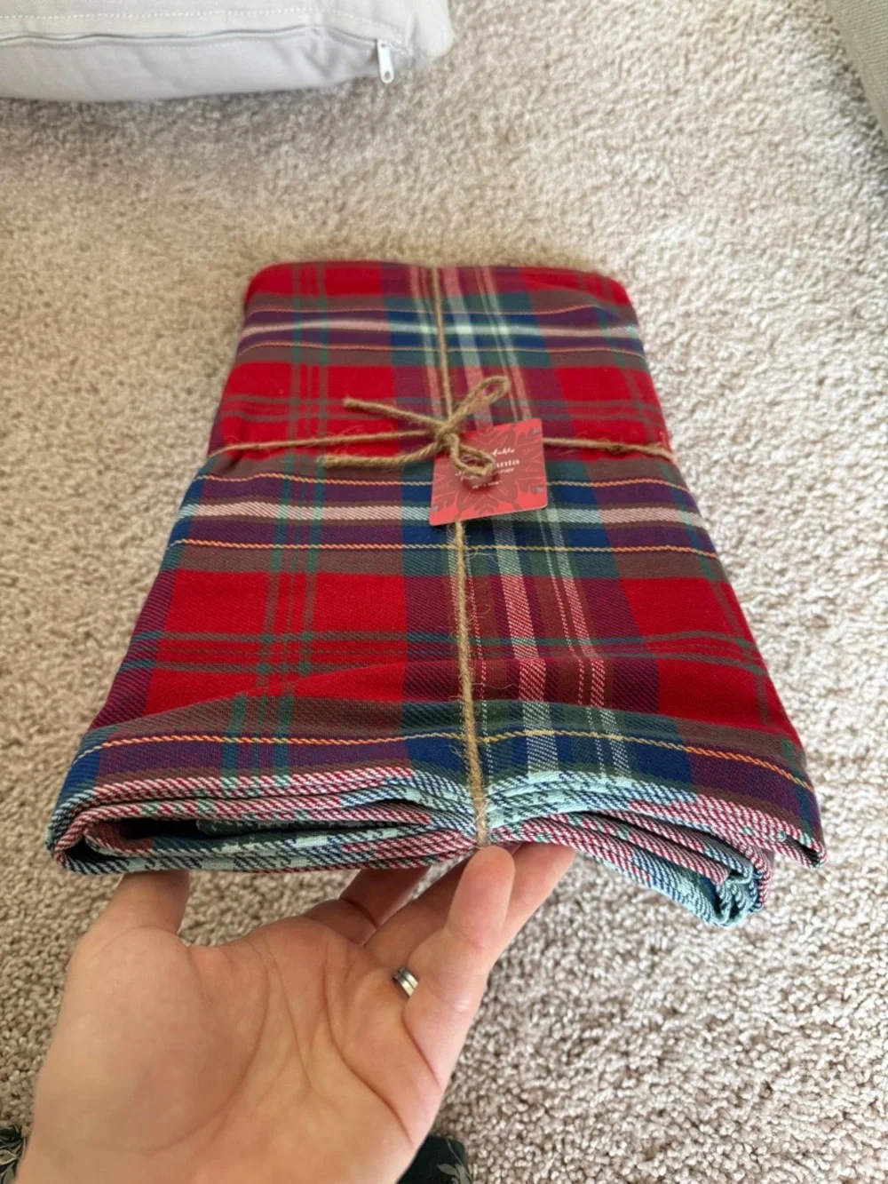 Sur La Table Red Plaid Holiday Table Runner with Green & Blue Accents